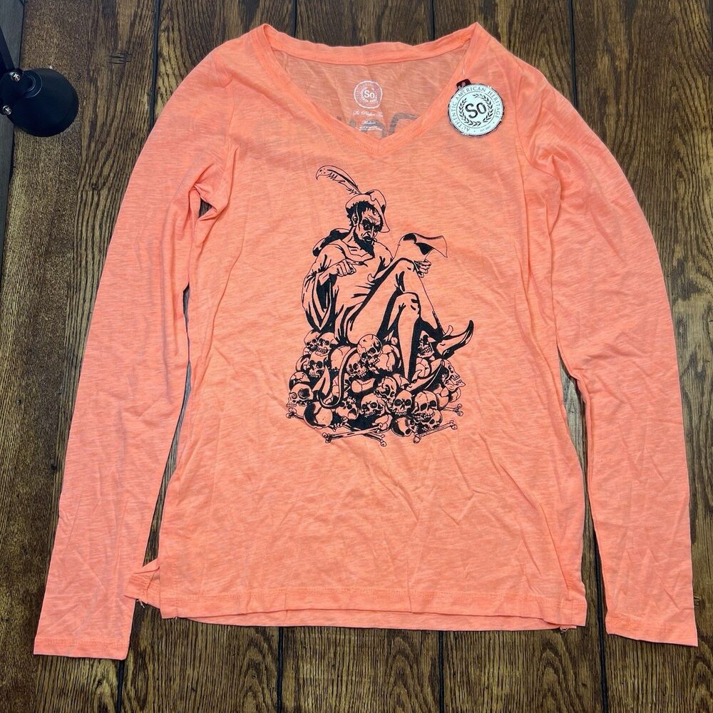 Vintage | Y2K Band Print McDonald Orange V-Neck T-Shirt Top NWT